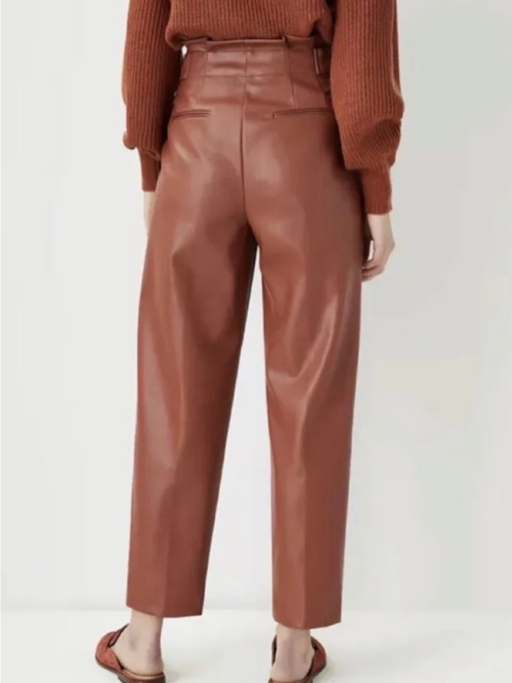 Ann Taylor High-Rise Vegan Leather Pants in Russet Brown